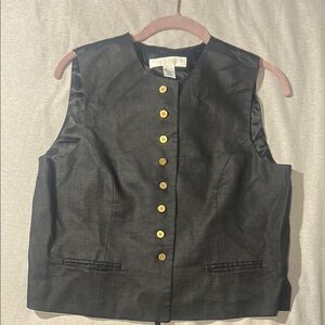 Valerie Stevens Black Linen Vest with Gold Buttons